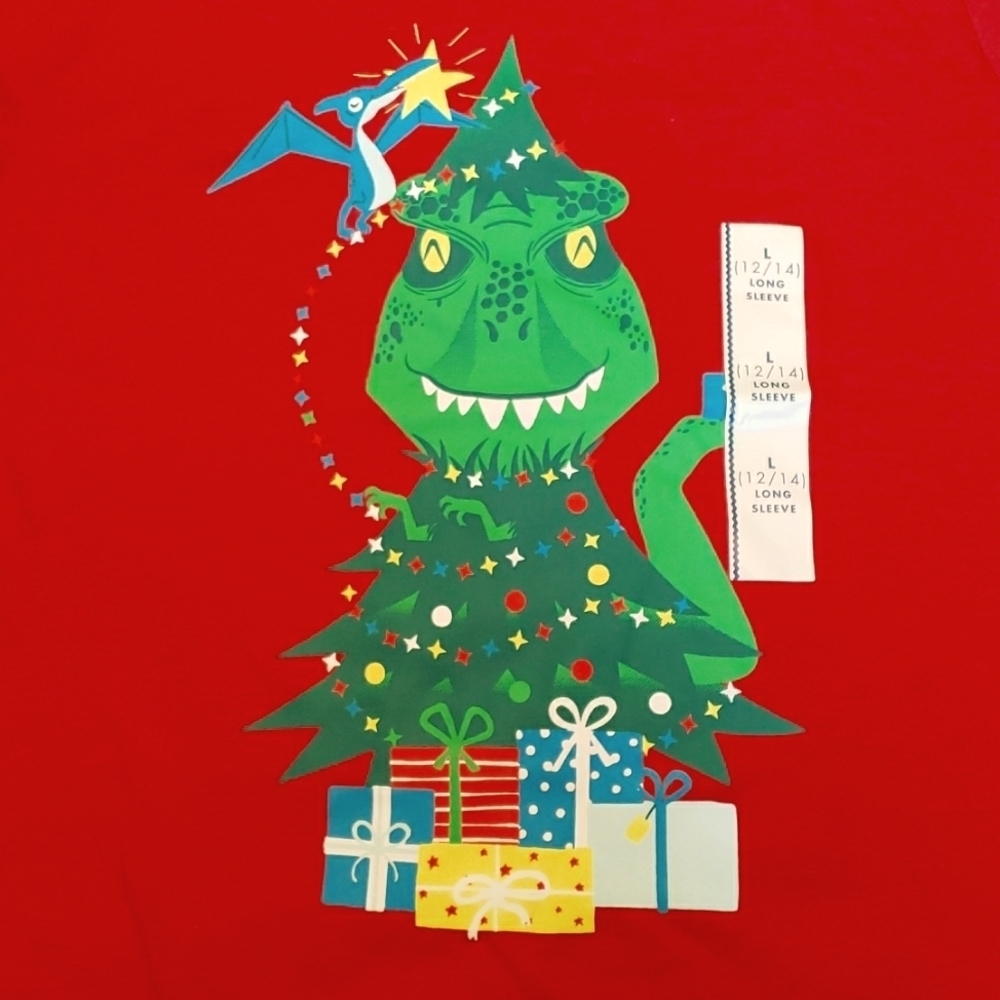 Cat & Jack T-Rex Christmas Red Long Sleeve T-Shirt Size L